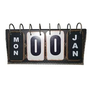 Unbranded Perpetual Flip Calendar Industrial Style 10.5in Black Industrial Metal